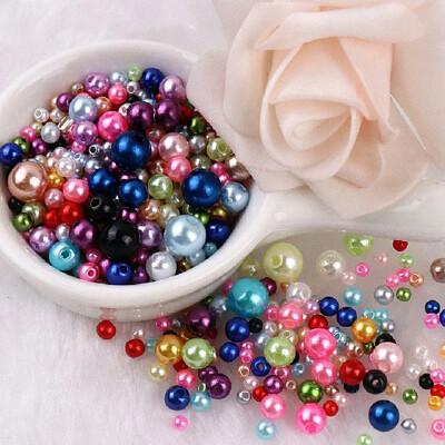 144 komada šarenih imitacijskih bisernih perli s rupom 3-8 mm, okruglih kuglica od smole, bisernih kuglica, odstojnika, labavih perli za DIY izradu nakita
