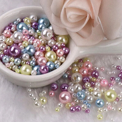 144 komada šarenih imitacijskih bisernih perli s rupom 3-8 mm, okruglih kuglica od smole, bisernih kuglica, odstojnika, labavih perli za DIY izradu nakita