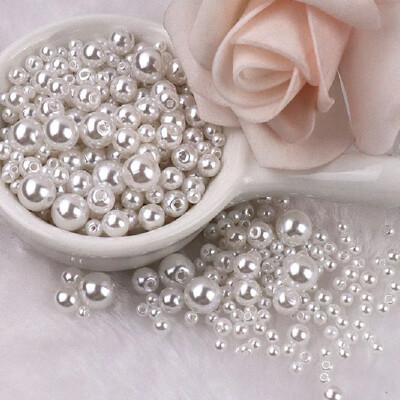 144 komada šarenih imitacijskih bisernih perli s rupom 3-8 mm, okruglih kuglica od smole, bisernih kuglica, odstojnika, labavih perli za DIY izradu nakita