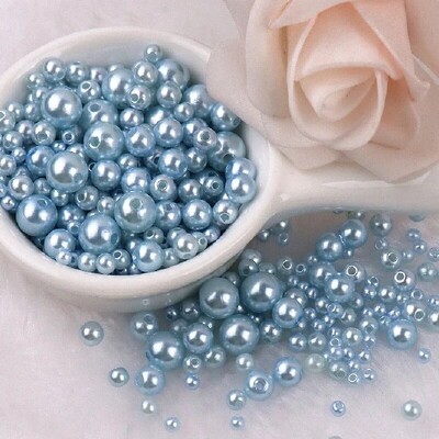 144 komada šarenih imitacijskih bisernih perli s rupom 3-8 mm, okruglih kuglica od smole, bisernih kuglica, odstojnika, labavih perli za DIY izradu nakita