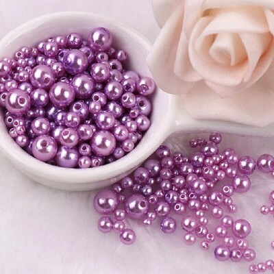 144 komada šarenih imitacijskih bisernih perli s rupom 3-8 mm, okruglih kuglica od smole, bisernih kuglica, odstojnika, labavih perli za DIY izradu nakita