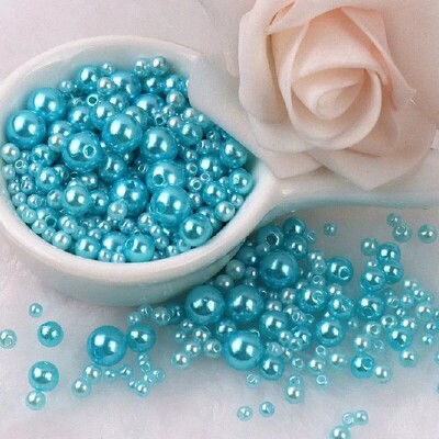 144 komada šarenih imitacijskih bisernih perli s rupom 3-8 mm, okruglih kuglica od smole, bisernih kuglica, odstojnika, labavih perli za DIY izradu nakita