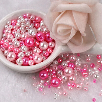 144 komada šarenih imitacijskih bisernih perli s rupom 3-8 mm, okruglih kuglica od smole, bisernih kuglica, odstojnika, labavih perli za DIY izradu nakita