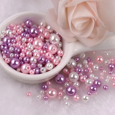 144 komada šarenih imitacijskih bisernih perli s rupom 3-8 mm, okruglih kuglica od smole, bisernih kuglica, odstojnika, labavih perli za DIY izradu nakita