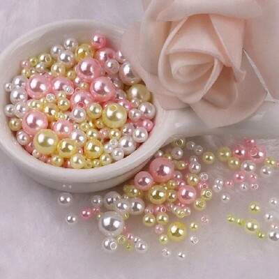 144 komada šarenih imitacijskih bisernih perli s rupom 3-8 mm, okruglih kuglica od smole, bisernih kuglica, odstojnika, labavih perli za DIY izradu nakita