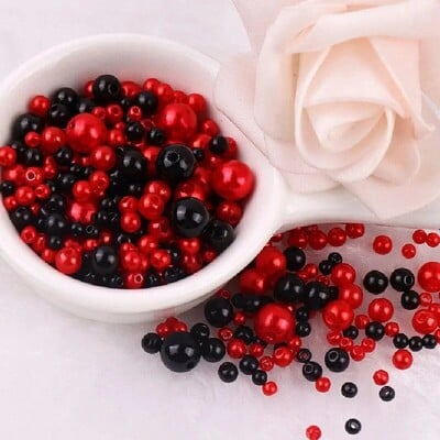 144 komada šarenih imitacijskih bisernih perli s rupom 3-8 mm, okruglih kuglica od smole, bisernih kuglica, odstojnika, labavih perli za DIY izradu nakita