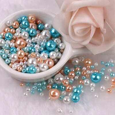 144 komada šarenih imitacijskih bisernih perli s rupom 3-8 mm, okruglih kuglica od smole, bisernih kuglica, odstojnika, labavih perli za DIY izradu nakita