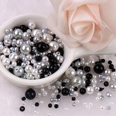 144 komada šarenih imitacijskih bisernih perli s rupom 3-8 mm, okruglih kuglica od smole, bisernih kuglica, odstojnika, labavih perli za DIY izradu nakita