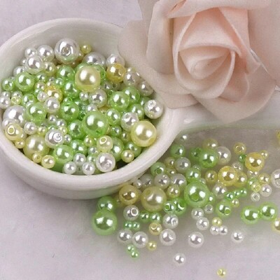 144 komada šarenih imitacijskih bisernih perli s rupom 3-8 mm, okruglih kuglica od smole, bisernih kuglica, odstojnika, labavih perli za DIY izradu nakita