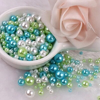 144 komada šarenih imitacijskih bisernih perli s rupom 3-8 mm, okruglih kuglica od smole, bisernih kuglica, odstojnika, labavih perli za DIY izradu nakita