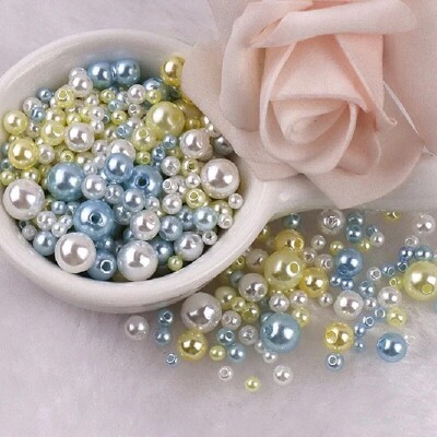 144 komada šarenih imitacijskih bisernih perli s rupom 3-8 mm, okruglih kuglica od smole, bisernih kuglica, odstojnika, labavih perli za DIY izradu nakita