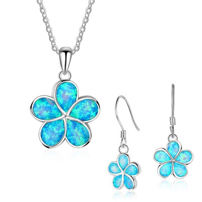 Moda flori imitație albastru opal de foc plantă pandantiv colier cercei pentru femei set de accesorii de bijuterii de nuntă livrare picătură