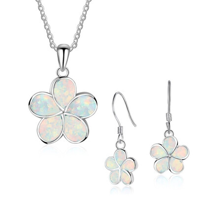 Divat virág utánzat kék tűz opál növény medál nyaklánc fülbevaló nőknek esküvői ékszer kiegészítők készlet Drop shipping