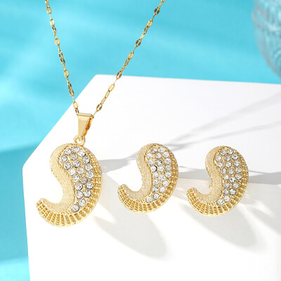 Forró rozsdamentes acél lánc strasszos szív bab borsó medál nyaklánc, fülbevaló divatos ékszer készletek női kiegészítők