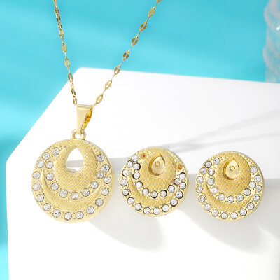 Forró rozsdamentes acél lánc strasszos szív bab borsó medál nyaklánc, fülbevaló divatos ékszer készletek női kiegészítők