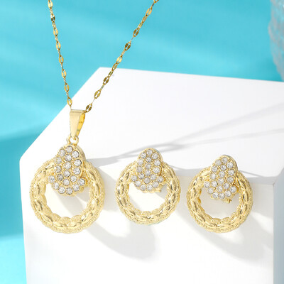 Forró rozsdamentes acél lánc strasszos szív bab borsó medál nyaklánc, fülbevaló divatos ékszer készletek női kiegészítők