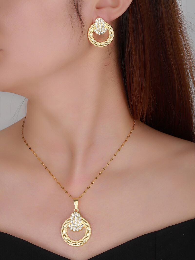 Forró rozsdamentes acél lánc strasszos szív bab borsó medál nyaklánc, fülbevaló divatos ékszer készletek női kiegészítők