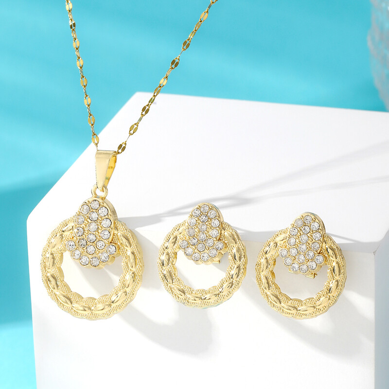 Forró rozsdamentes acél lánc strasszos szív bab borsó medál nyaklánc, fülbevaló divatos ékszer készletek női kiegészítők