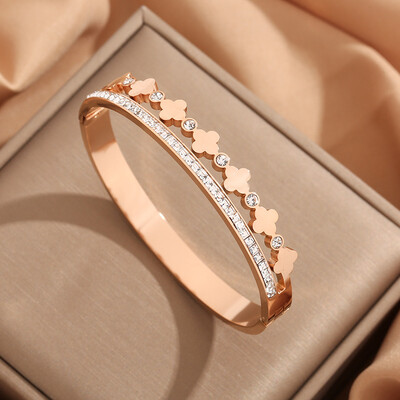 Luksuzna narukvica od korejskog cvijeća od titanijskog čelika, modni lagani luksuzni narukvica za žene, široka narukvica za Valentinovo