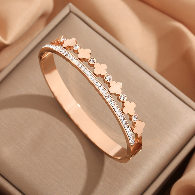 Luksuzna narukvica od korejskog cvijeća od titanijskog čelika, modni lagani luksuzni narukvica za žene, široka narukvica za Valentinovo