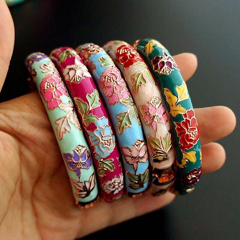 Módne etnické cloisonne smaltované darčeky pre ženy dievčatá remeselné pivonky doplnky šperky náramok náramky