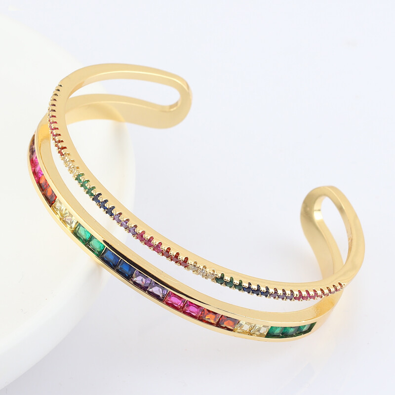 Dvoslojna narukvica s manžetama Zlatna boja Bakrene višebojne dugine narukvice za žene Djevojke Modni nakit