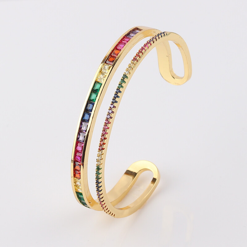 Dvoslojna narukvica s manžetama Zlatna boja Bakrene višebojne dugine narukvice za žene Djevojke Modni nakit