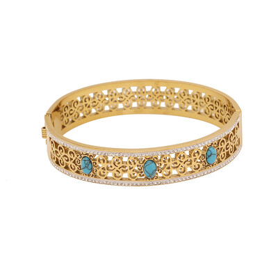 Pedina Retro tirkizna šuplja narukvica od nehrđajućeg čelika za žene Djevojke Nova narukvica koja ne blijedi Nakit Poklon Party B572