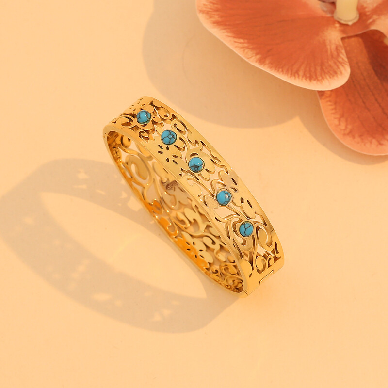 Pedina Retro tirkizna šuplja narukvica od nehrđajućeg čelika za žene Djevojke Nova narukvica koja ne blijedi Nakit Poklon Party B572