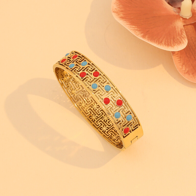 Pedina Retro tirkizna šuplja narukvica od nehrđajućeg čelika za žene Djevojke Nova narukvica koja ne blijedi Nakit Poklon Party B572