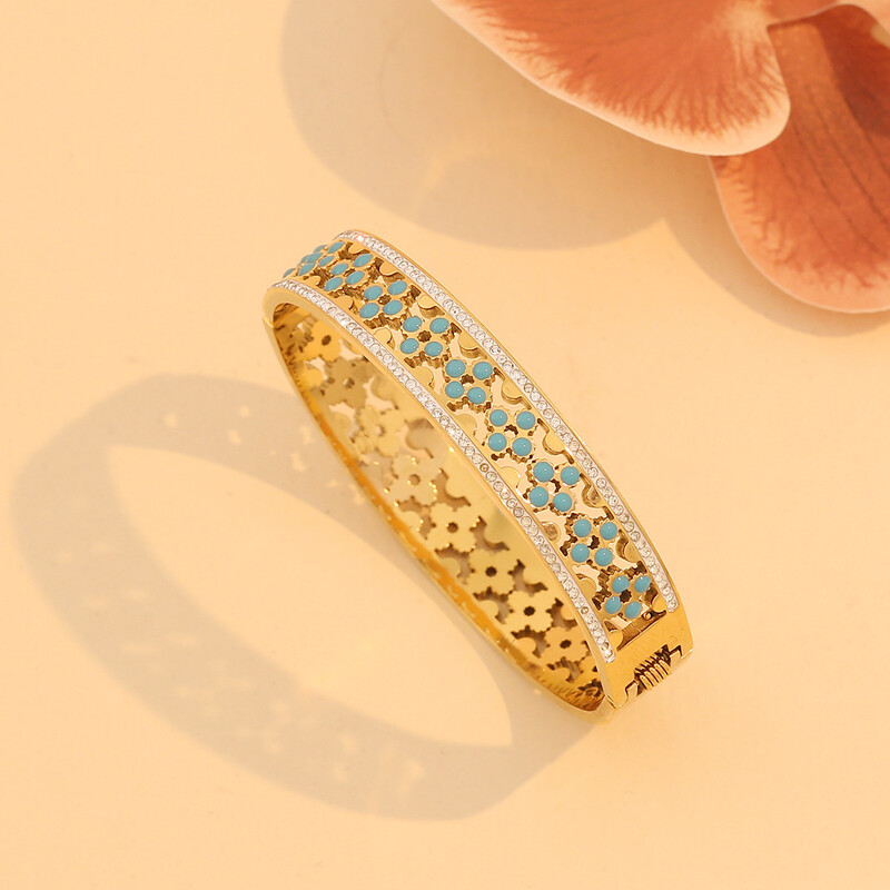 Pedina Retro tirkizna šuplja narukvica od nehrđajućeg čelika za žene Djevojke Nova narukvica koja ne blijedi Nakit Poklon Party B572