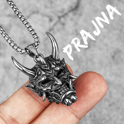 Japoniška „Hannya“ kaukė ragas, nerūdijančio plieno vyriški karoliai, pakabukai, grandininiai „punk“ vaikinui, papuošalai, kūrybiškumo dovanos, didmeninė prekyba
