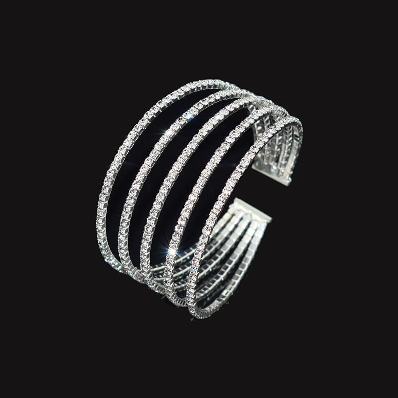 Išskirtinės moteriškos kristalinės atviros apyrankės ir apyrankės paauksuota sidabru dengta apyrankė daugiasluoksnė cirkonio apyrankė Bling vestuviniai papuošalai