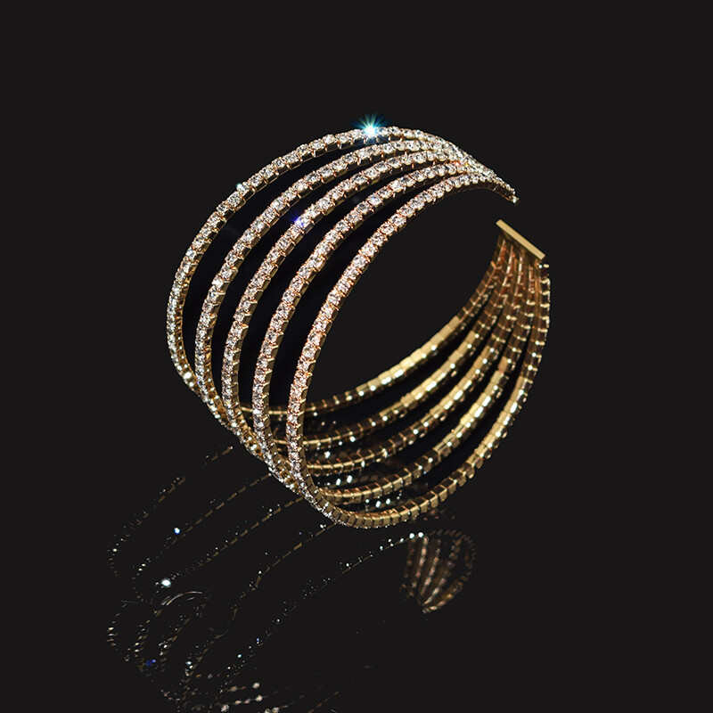 Išskirtinės moteriškos kristalinės atviros apyrankės ir apyrankės paauksuota sidabru dengta apyrankė daugiasluoksnė cirkonio apyrankė Bling vestuviniai papuošalai