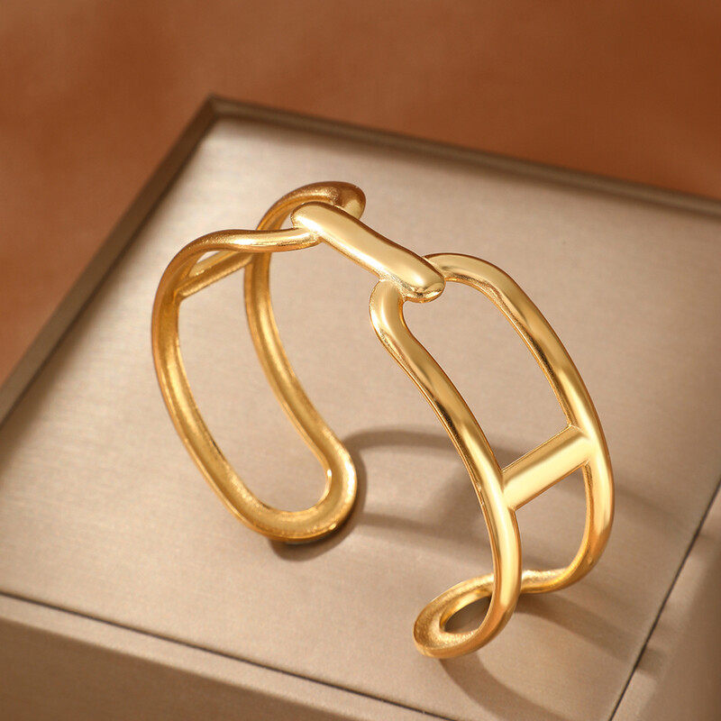 Brățară din oțel inoxidabil Flori sculptate cu goluri simple Brățară rafinată geometrică neregulată pentru femei Bijuterii Cadouri fine de petrecere