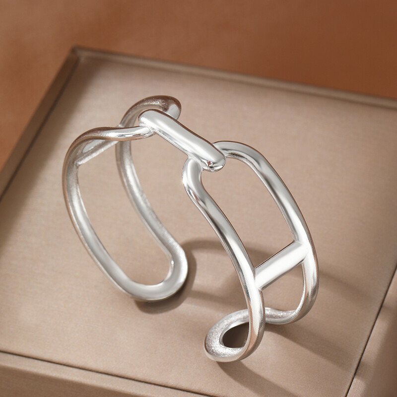 Brățară din oțel inoxidabil Flori sculptate cu goluri simple Brățară rafinată geometrică neregulată pentru femei Bijuterii Cadouri fine de petrecere