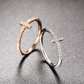 Krížový prsteň pre ženy, kórejská móda, mikrointarzované zirkónové elegantné prstene, ružovo-zlaté krištáľové doplnky na prsty, šperky R715