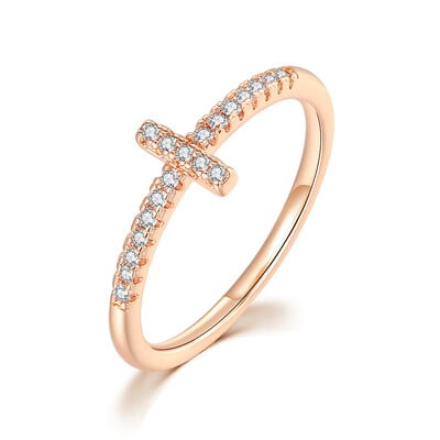 Krížový prsteň pre ženy, kórejská móda, mikrointarzované zirkónové elegantné prstene, ružovo-zlaté krištáľové doplnky na prsty, šperky R715