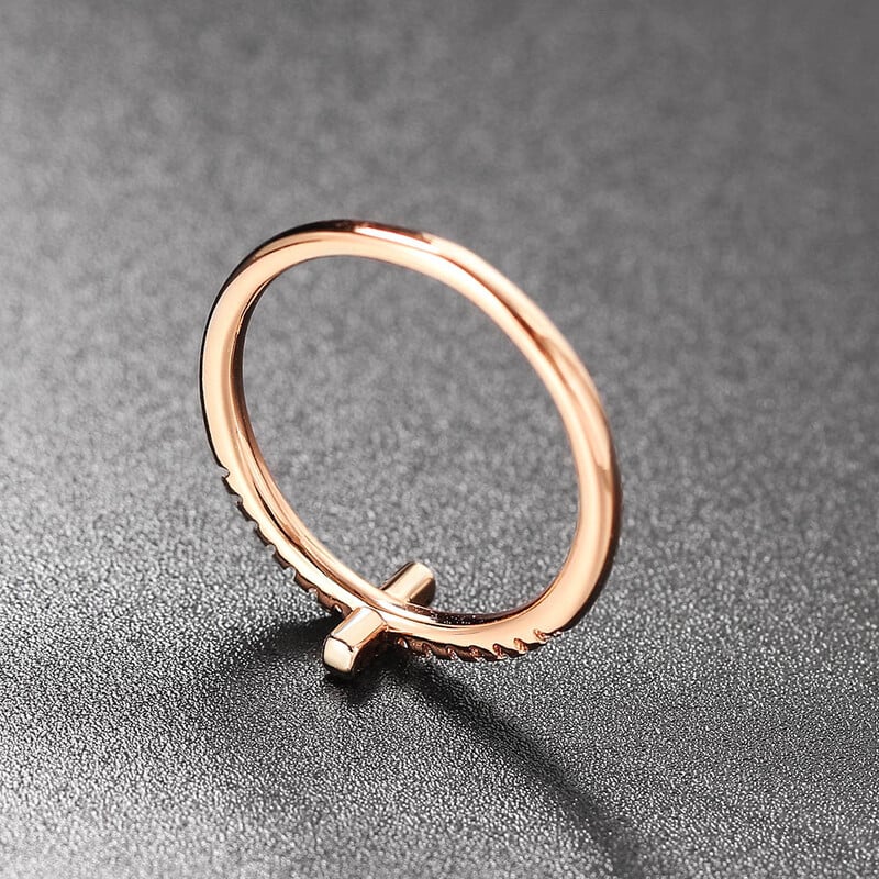 Krížový prsteň pre ženy, kórejská móda, mikrointarzované zirkónové elegantné prstene, ružovo-zlaté krištáľové doplnky na prsty, šperky R715