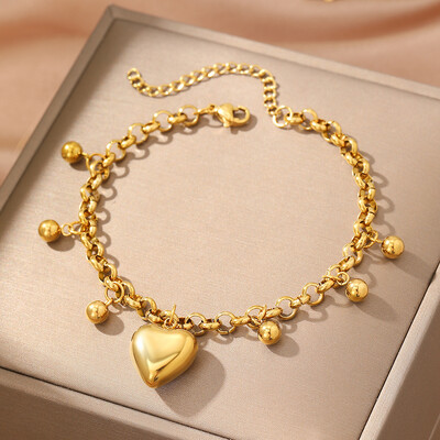 Rozsdamentes acél karkötő Könnyű luxus kis francia, gyönyörű őszibarack szív kiegészítők karkötő női ékszerek nemes parti viselet