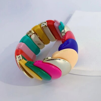 Ručno izrađena akrilna široka narukvica, modne vruće rasprodane narukvice za žene, raznobojne ploče, rastezljiva narukvica s privjescima, novi nakit