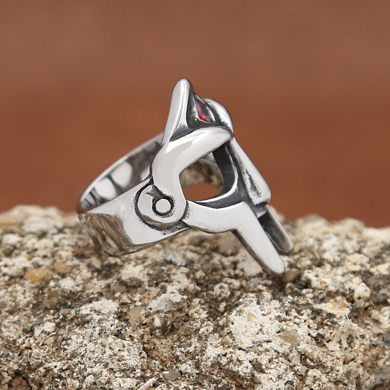 Moda Vintage MF DOOM Inele cu masca cu piatra rosie Punk Hip Hop Inel cu craniu din oțel inoxidabil pentru bărbați, femei, bijuterii, cadou cu ridicata