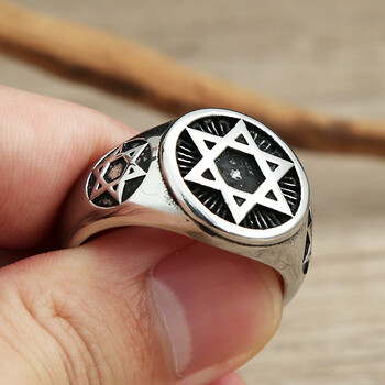 Vintage Punk Star of David Ring για άντρες 316L από ανοξείδωτο ατσάλι έξι άκρων ποδηλατικών δαχτυλιδιών ανδρών μόδας κοσμήματα δώρο χονδρικής