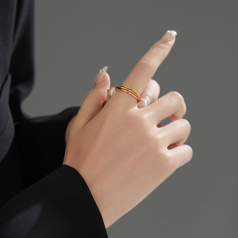 VQYSKO 1 χιλιοστά/3 χιλιοστά από ανοξείδωτο ατσάλι, τρία σε ένα, πλεκτό δαχτυλίδι άγχους για μπάντα υπόσχεσης επετείου