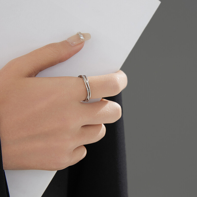 VQYSKO 1 χιλιοστά/3 χιλιοστά από ανοξείδωτο ατσάλι, τρία σε ένα, πλεκτό δαχτυλίδι άγχους για μπάντα υπόσχεσης επετείου