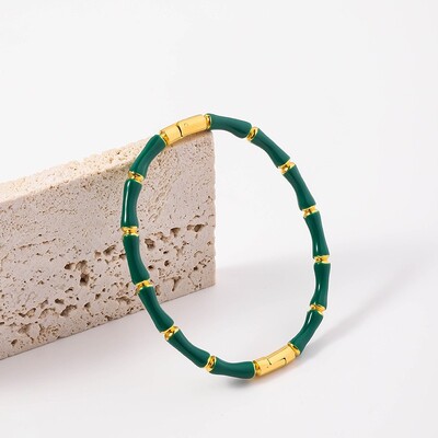 Kiváló érzékű bambusz karkötő Divat színes csepp ragasztó bambusz csomó titán acél karkötő Férfi Női Ékszerek Ajándék ékszerek Lóhere