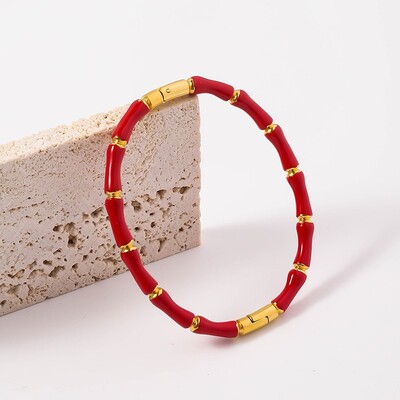 Kiváló érzékű bambusz karkötő Divat színes csepp ragasztó bambusz csomó titán acél karkötő Férfi Női Ékszerek Ajándék ékszerek Lóhere
