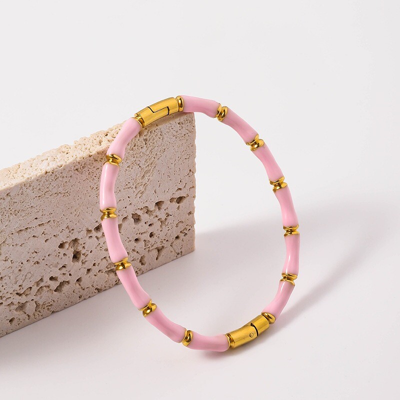 Kiváló érzékű bambusz karkötő Divat színes csepp ragasztó bambusz csomó titán acél karkötő Férfi Női Ékszerek Ajándék ékszerek Lóhere
