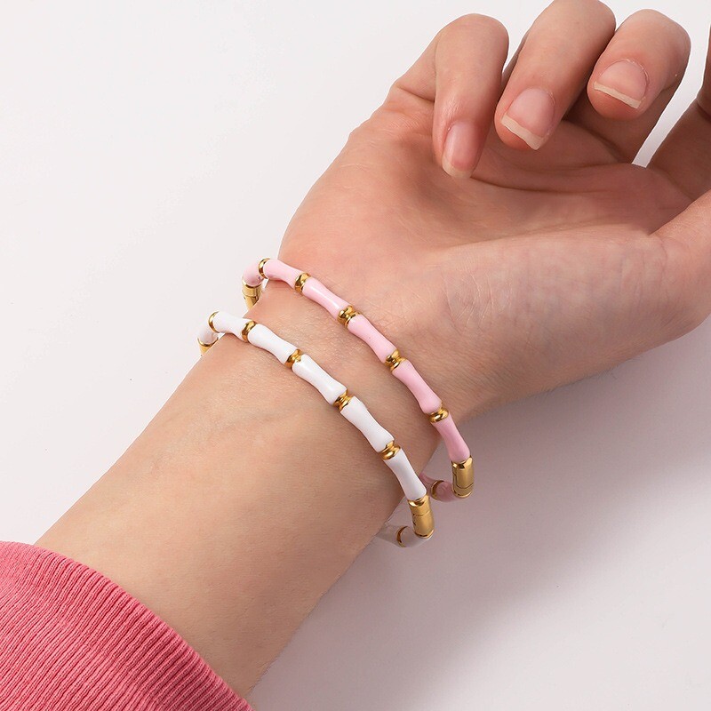 Kiváló érzékű bambusz karkötő Divat színes csepp ragasztó bambusz csomó titán acél karkötő Férfi Női Ékszerek Ajándék ékszerek Lóhere