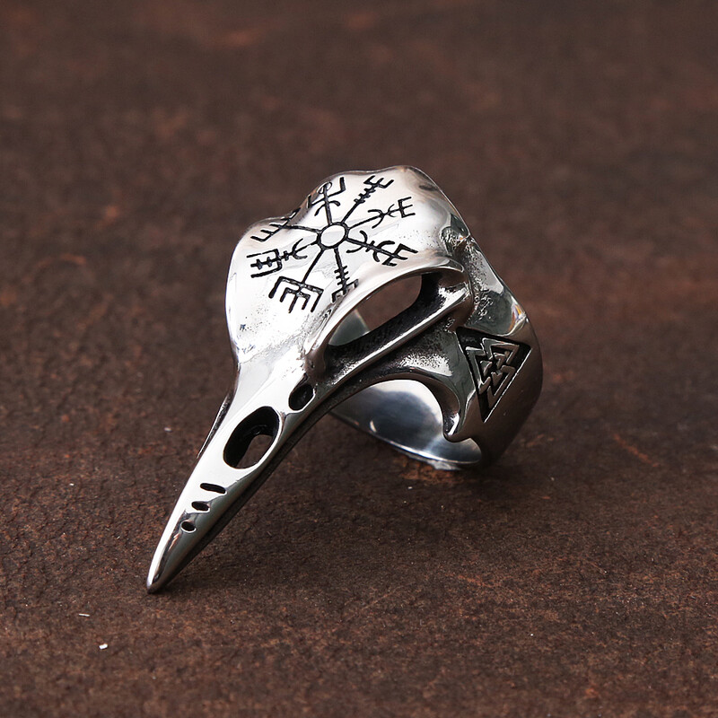 Vintage Odin Crow Skull Inel pentru bărbați Gotic Inele de busolă din oțel inoxidabil pentru bărbați Accesorii Viking Inel Valknut Model Amuleta